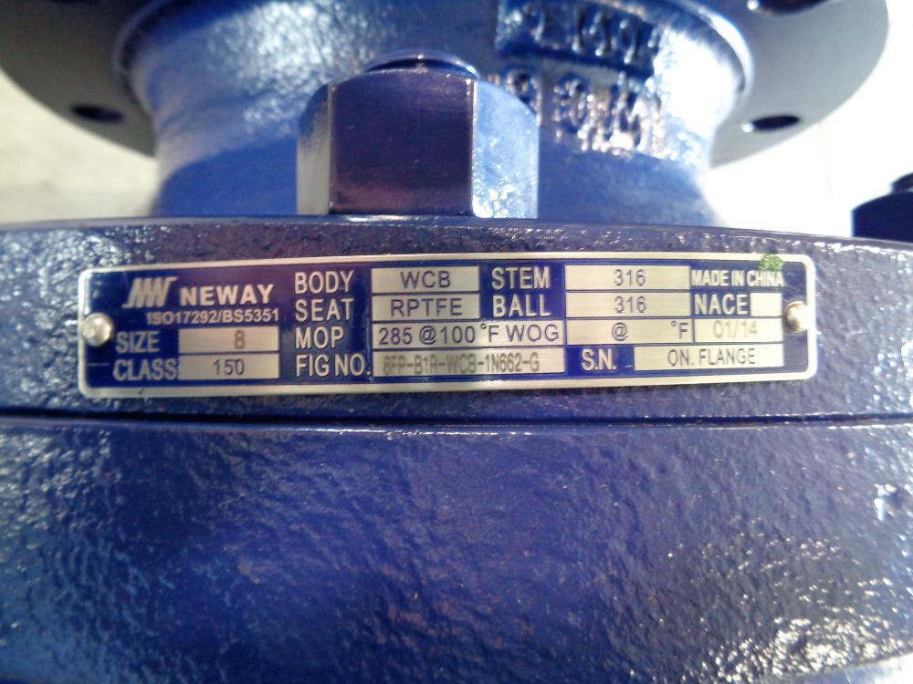 Neway 8" 150# WCB 2-Piece Ball Valve #8FP-B1R-WCB-1N662-G w/ Gear Operator